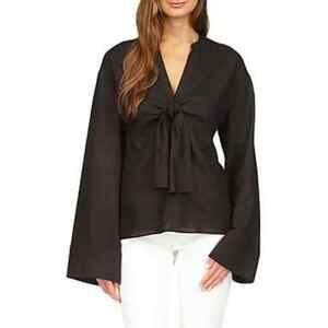 MICHAEL KORS WOMENS Long Sleeved solid tied front BLACK M